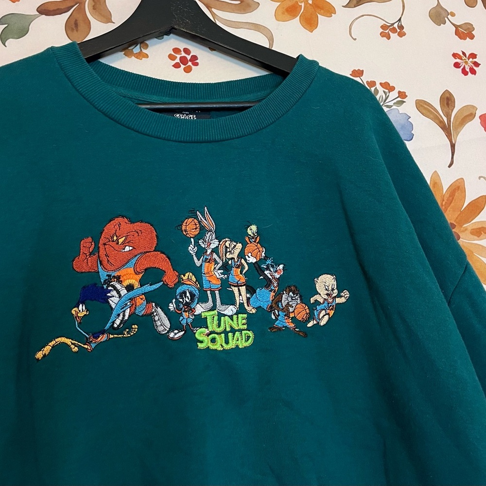 Forever 21 x Space Jam 2X Green Embroidered Crop Casual Spring Fall Sweatshirt